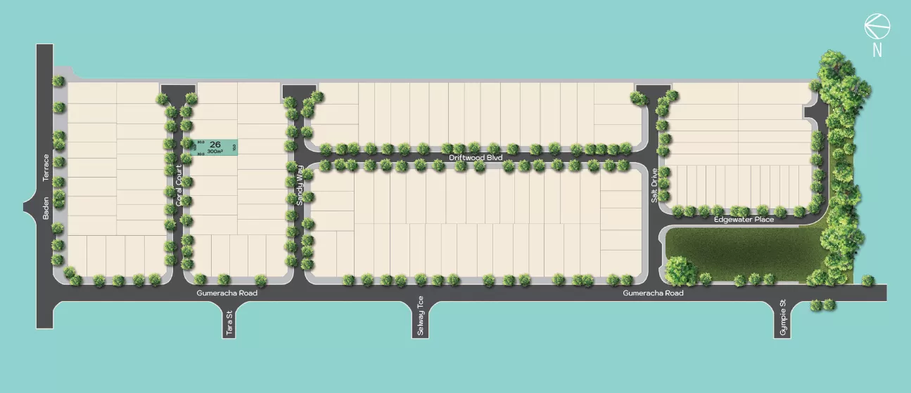 Estate masterplan with Block 26 highlighted, Salt O'Sullivan Beach