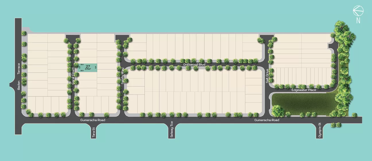 Estate masterplan with Block 27 highlighted, Salt O'Sullivan Beach