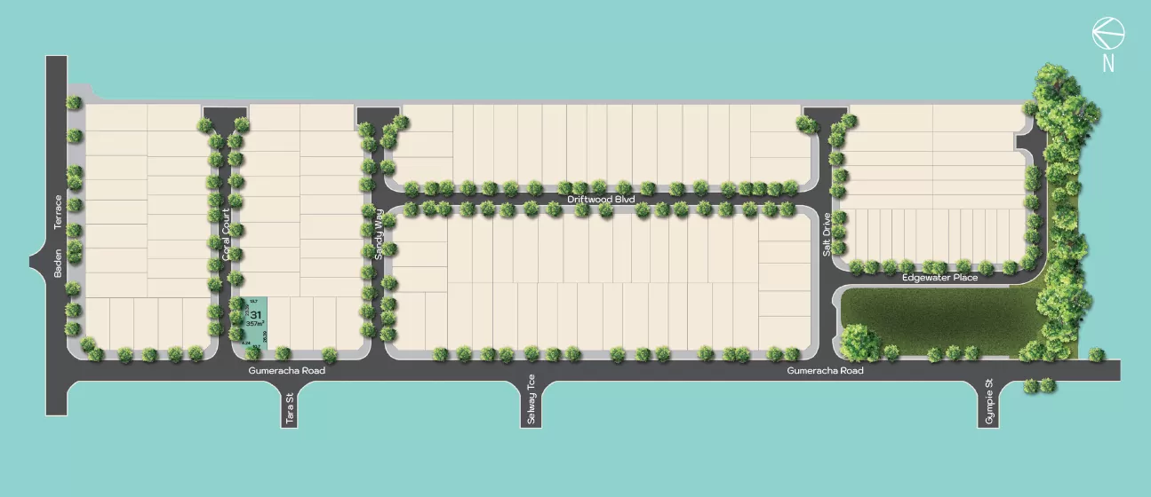Estate masterplan with Block 31 highlighted, Salt O'Sullivan Beach