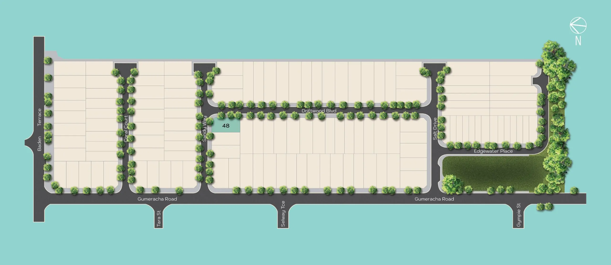 Estate masterplan with Block 48 highlighted, Salt O'Sullivan Beach